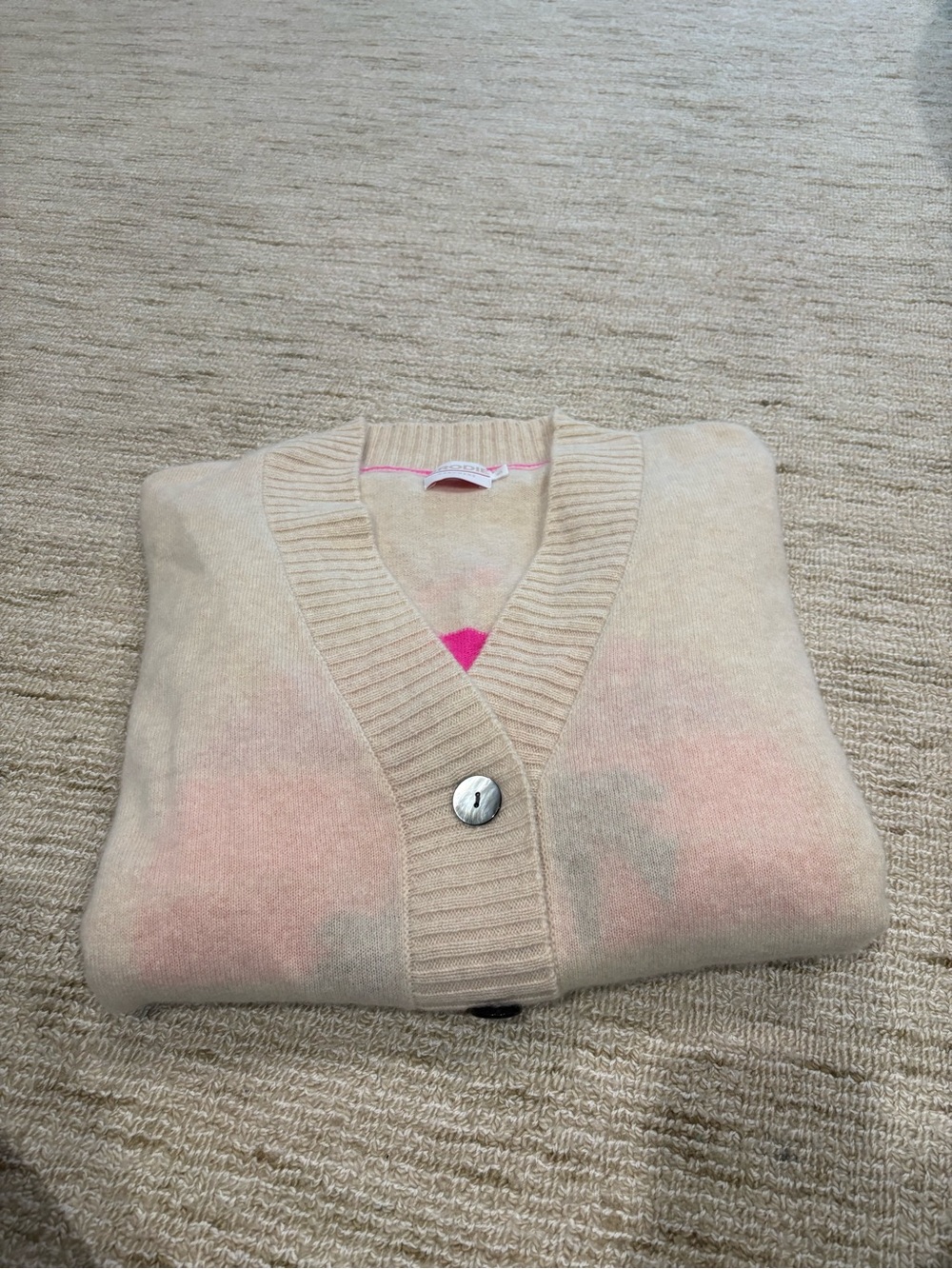 Brodie Cashmere Cream Cardigan with Pink Accent